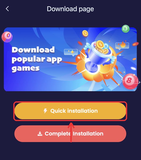 Download page — tap Quick installation
